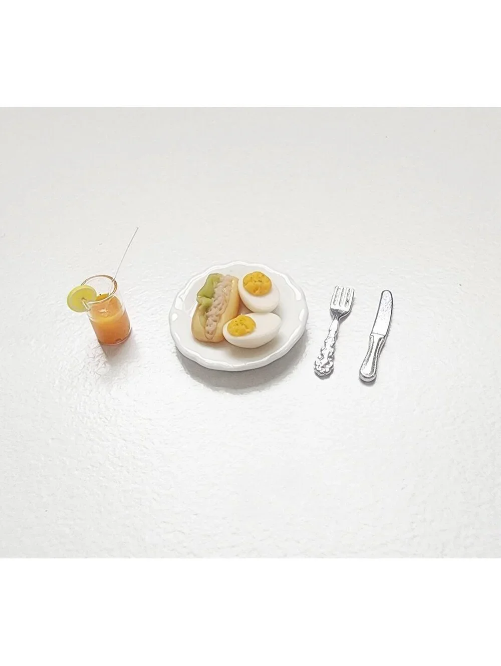 Miniature Dollhouse Food Tuna Sub Eggs and Drink